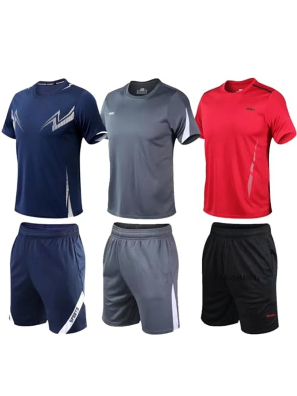 Men's Workout Sets 6 Pieces Shorts & T-Shirts Polyester